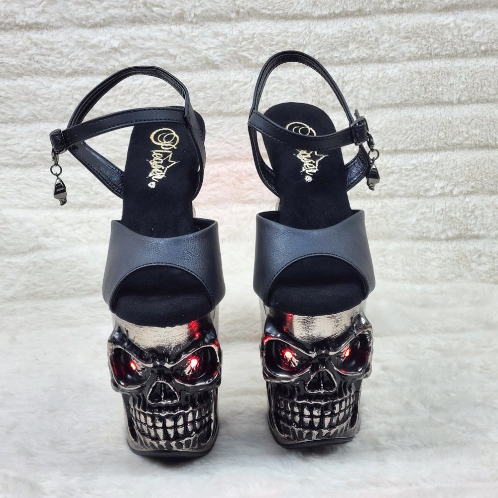 Skull & Bones Red LED Platform 8" Heels Pole Shoes Vortex - Picture 4 of 12
